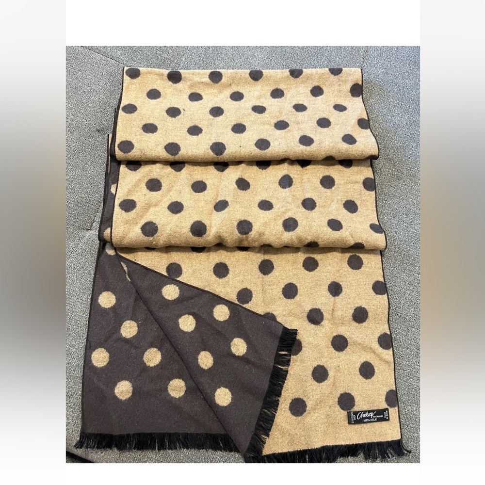 Chelsey By Joseph 100% Silk Scarf Poke A Dot Brown & Beige Reversible